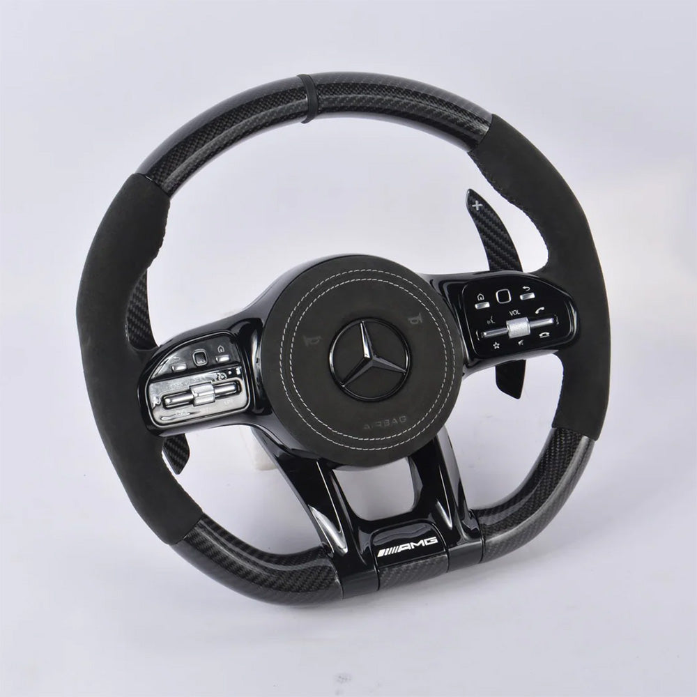 Angle View of Custom Carbon Fibre Steering Wheel for Mercedes AMG 2018 Style