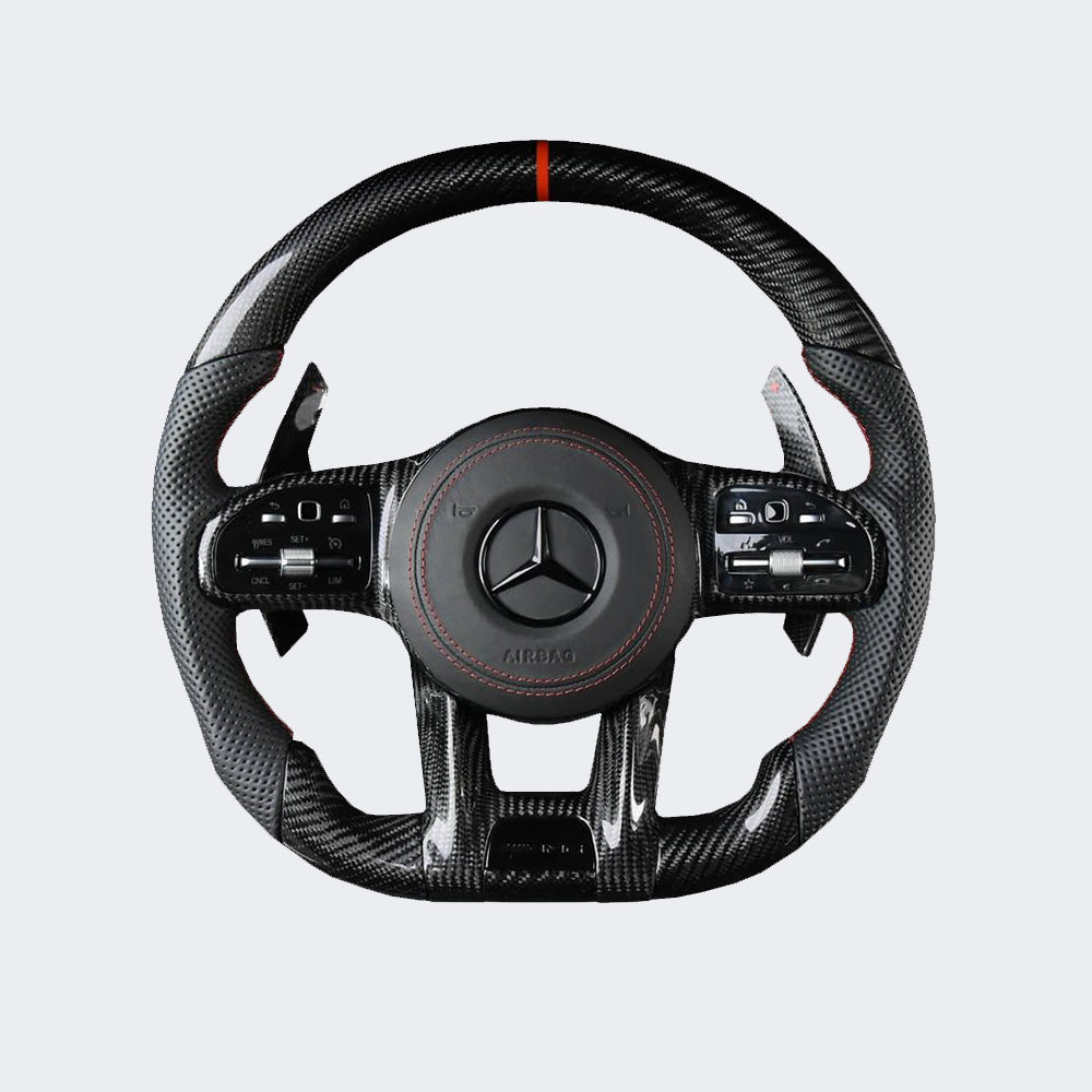 Close-Up of Custom Carbon Fibre Steering Wheel for Mercedes AMG 2018 Style