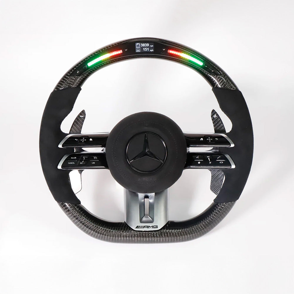 Angle View of Custom Carbon Fibre Steering Wheel for Mercedes AMG 2021 Style