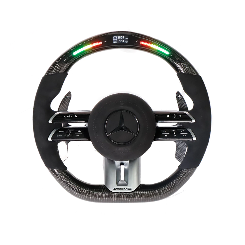 Customisable Carbon Fibre Steering Wheel for Mercedes AMG 2021 Style - Transparent View