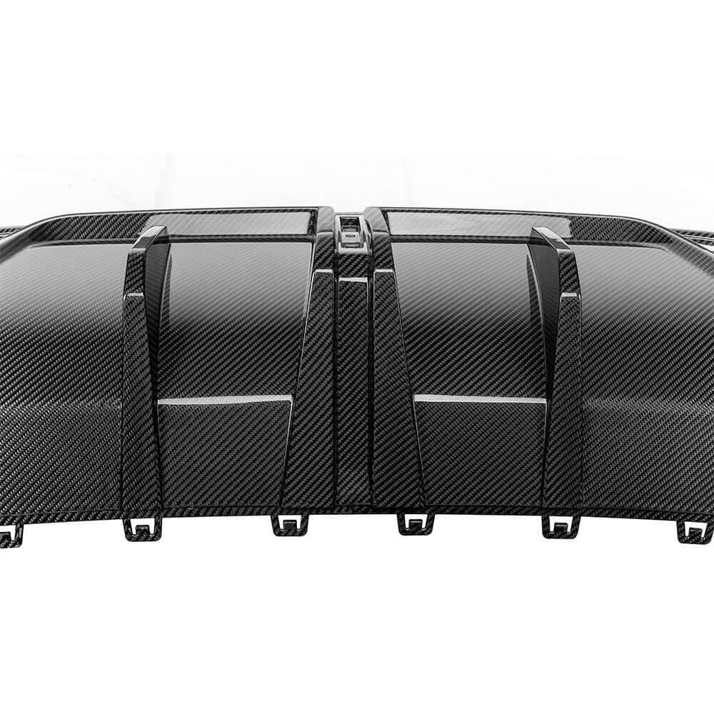 SOOQOO carbon fibre rear diffuser for Audi RS3 (8Y), gloss weave close-up detail