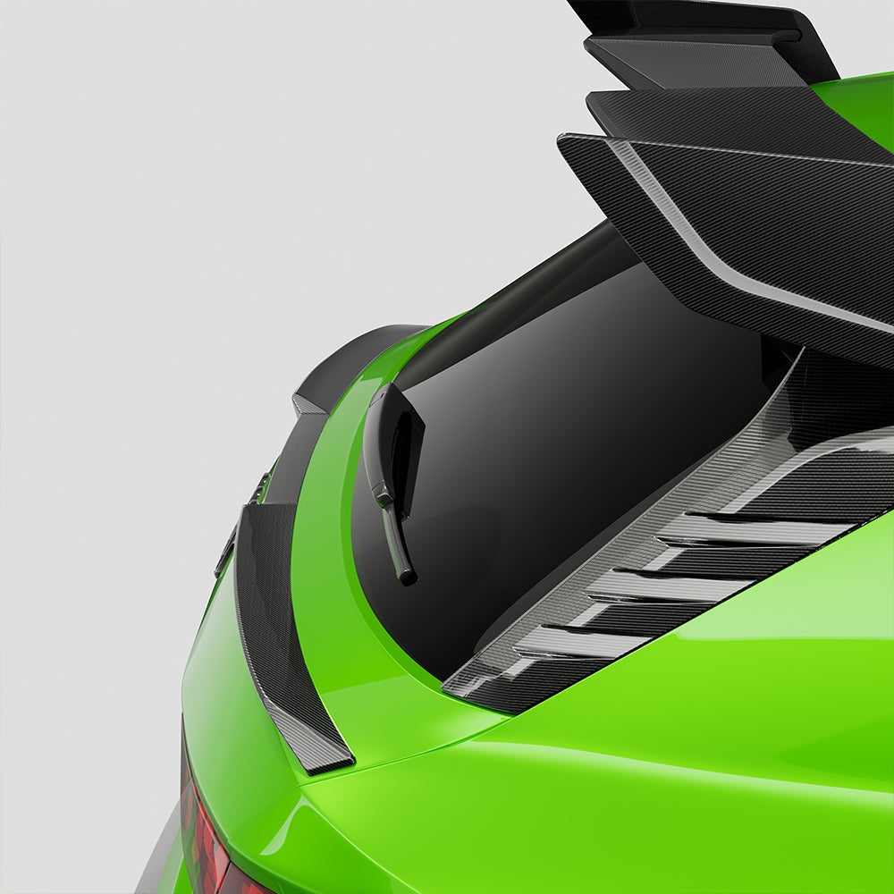 SOOQOO carbon fibre rear window fins on Audi RS3 (8Y), roofline close-up detail