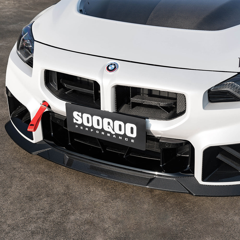 SOOQOO carbon fibre Front Splitter V3 on BMW M2 (G87), front close-up outdoor detail