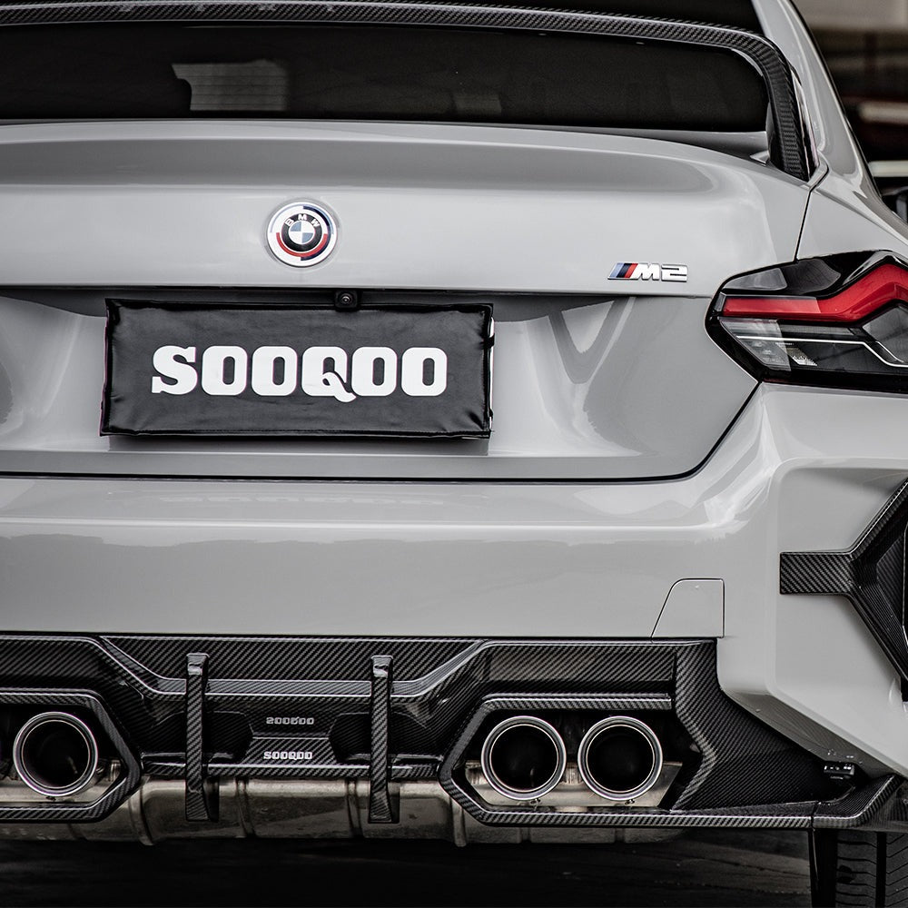 SOOQOO carbon fibre Rear Diffuser V1 installed on BMW M2 (G87), rear close-up detail
