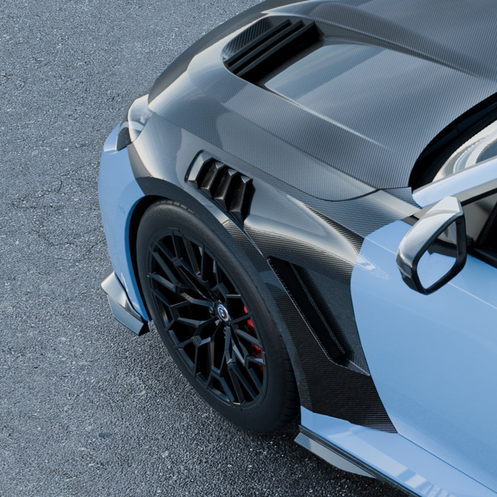 SOOQOO carbon fibre vented fenders on BMW M2 (G87), fender vent close-up detail