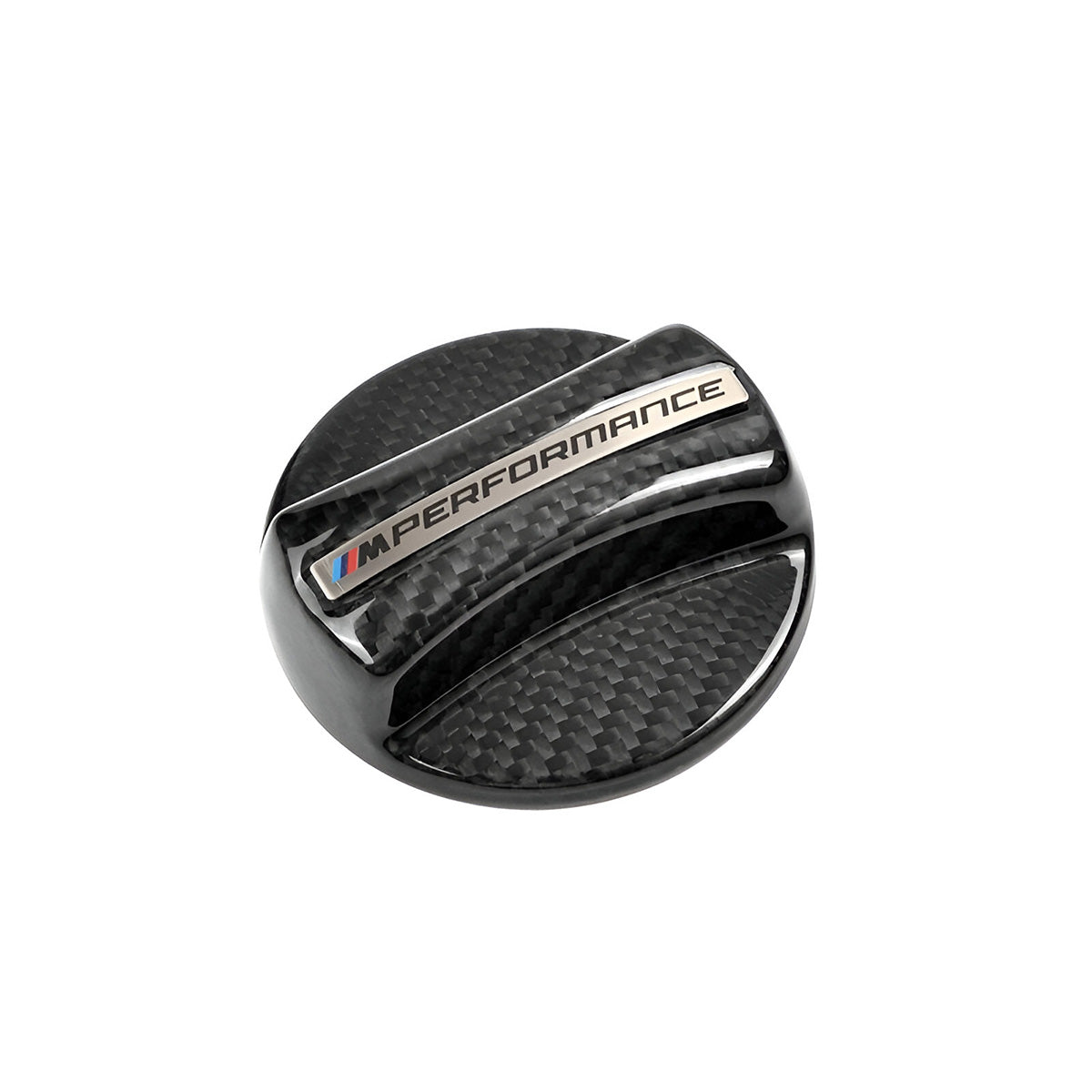 Close-up of 2x2 twill carbon weave on BMW fuel filler cap