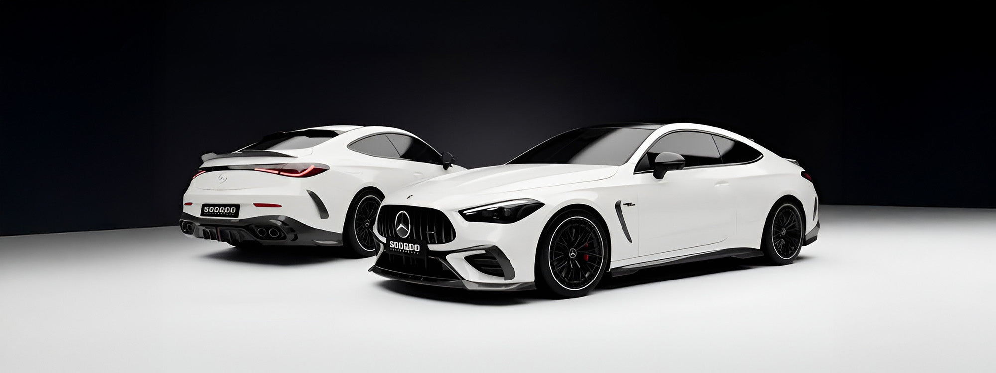 Mercedes CLE53 Sooqoo carbon fibre kit shown front and back